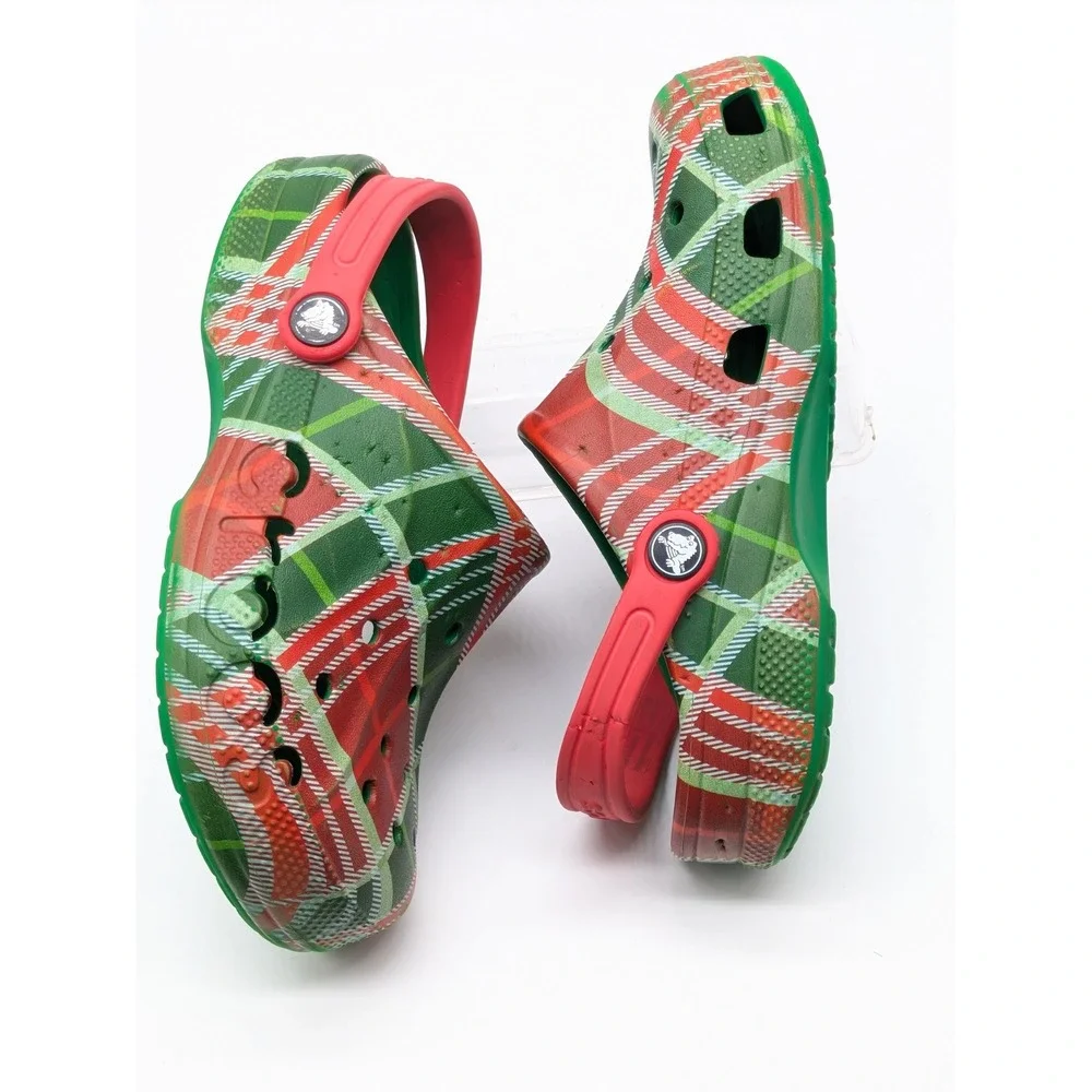 Crocs Classic Clogs Juniors J3 Red Green Plaid Christmas Holiday Shoes